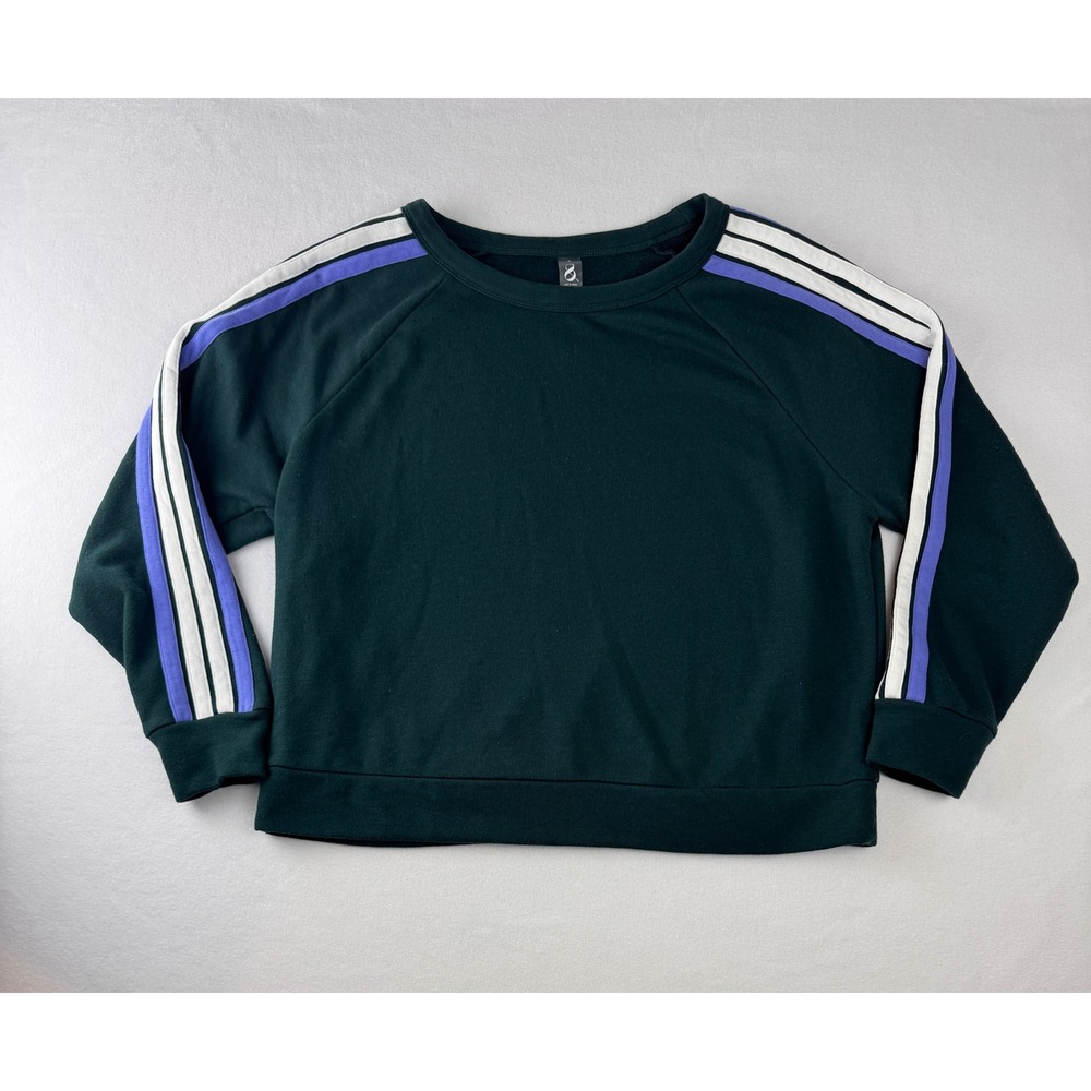 Lou & Grey Women's Small Cropped Sweatshirt Green Purple Stripe Pullover Top